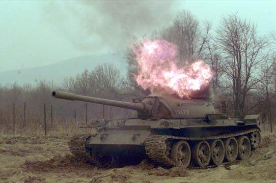 Burning T-55 main battle tank